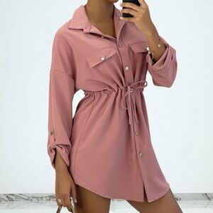 Zara Pink Shirt Dress With Safari Style Pockets Size Medium